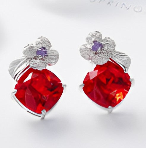 Flower Hyacinth Swarovski crystal platinum plated earrings