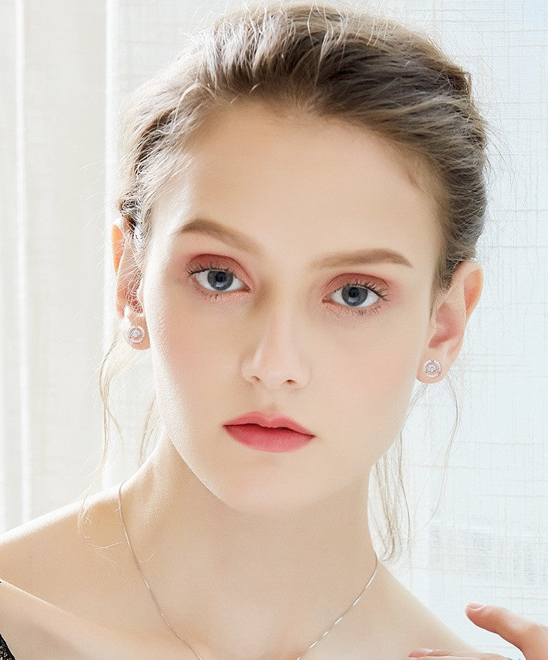 Sterling silver shiny circular dancing crystal earring - CDE Jewelry Egypt