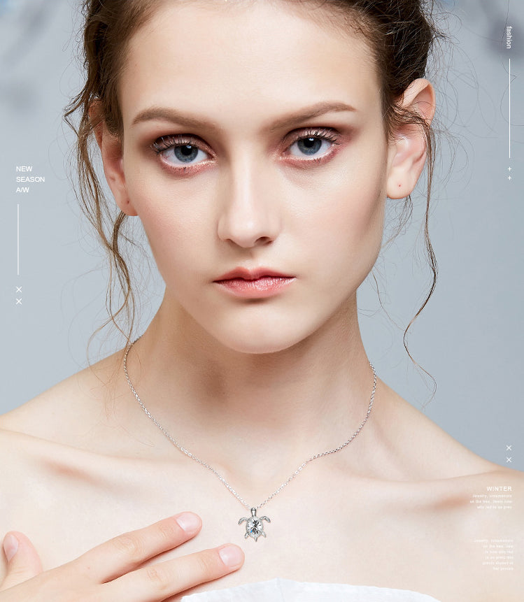 Sterling silver swimming white crystal turtle necklace - CDE Jewelry Egypt