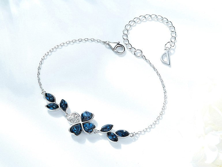 Sterling silver elegant dark blue leafs bracelet - CDE Jewelry Egypt