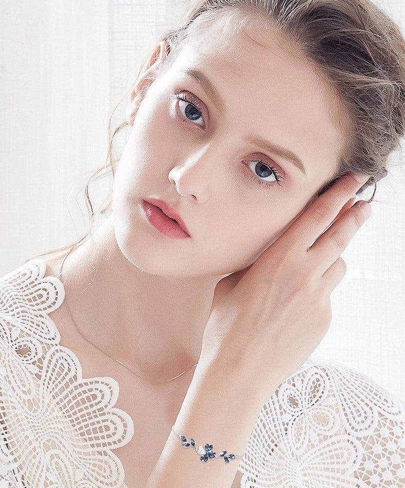 Sterling silver elegant dark blue leafs bracelet - CDE Jewelry Egypt