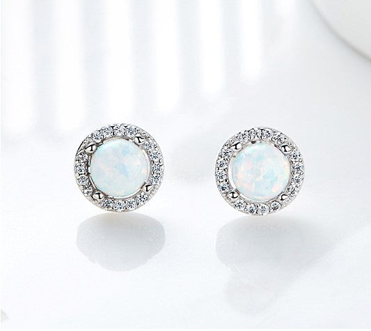 Sterling silver elegant blue opal circular earring - CDE Jewelry Egypt