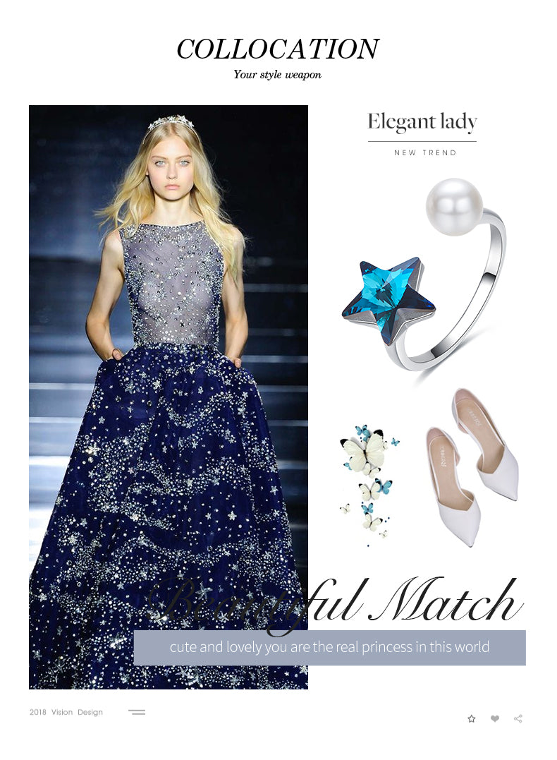 The cute sapphire star with a pearl ring - CDE Jewelry Egypt