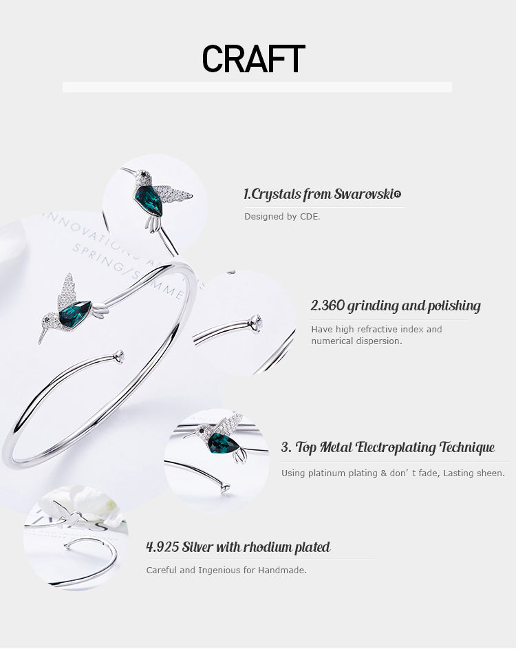 Sterling silver simple Emerald hummingbird bangle - CDE Jewelry Egypt