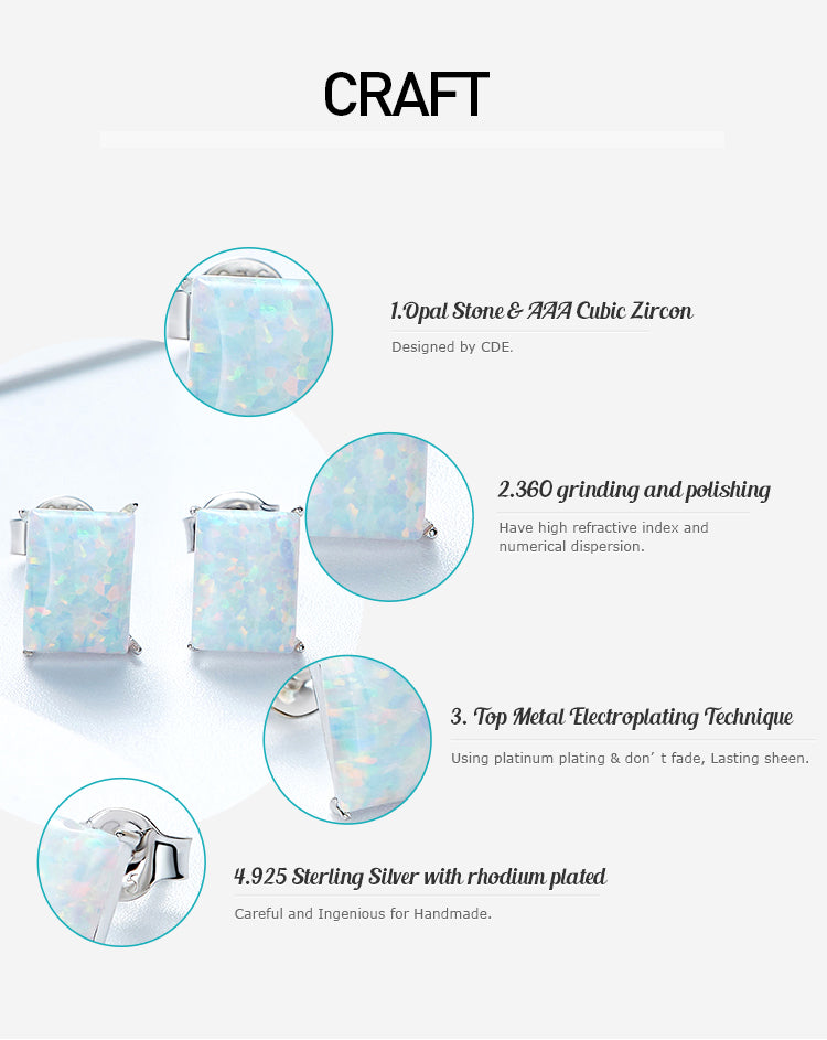 Sterling silver simple squared blue opal stone earring - CDE Jewelry Egypt