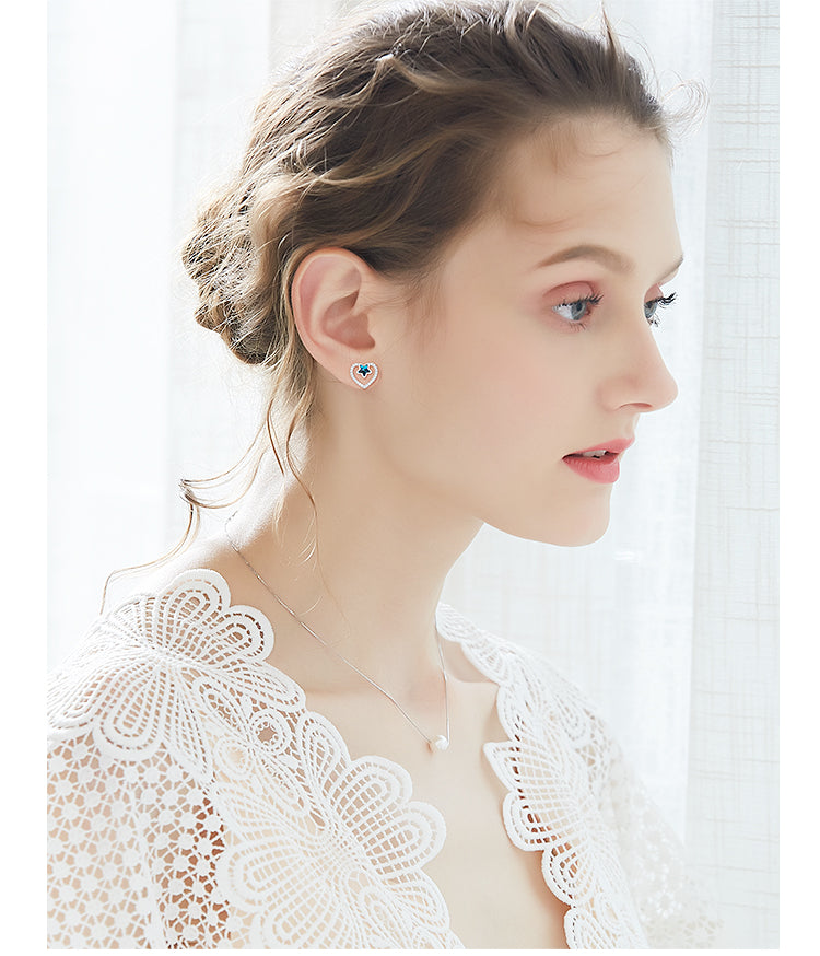 Sterling silver sapphire star in a heart earring - CDE Jewelry Egypt