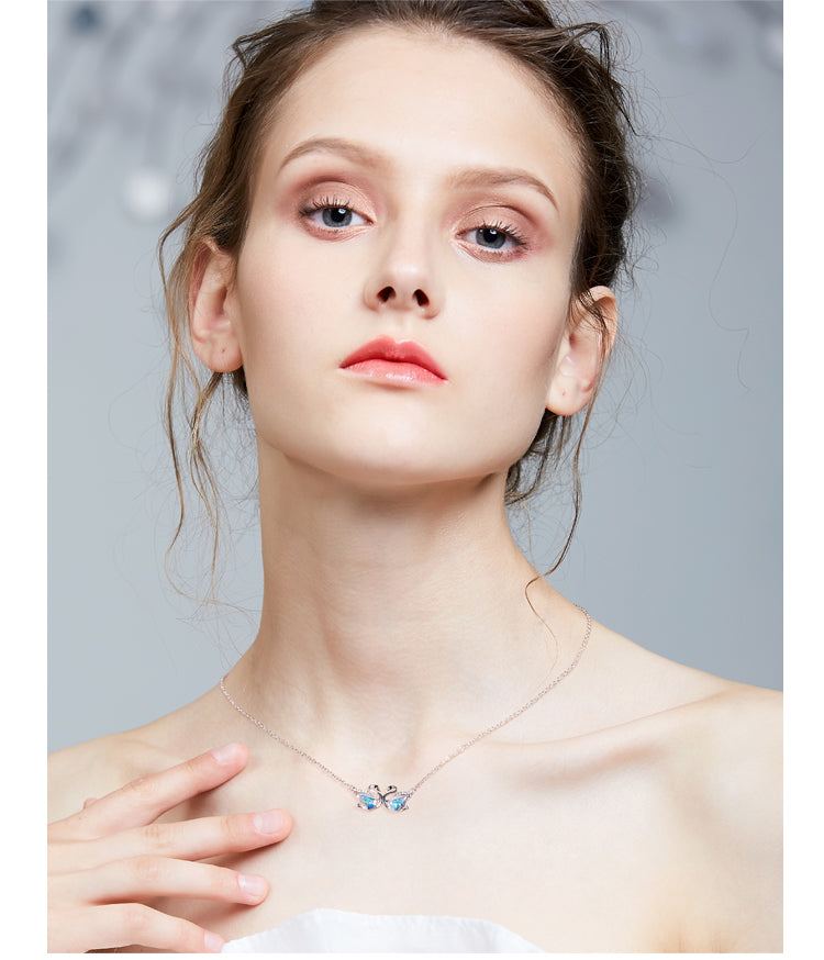 Sterling silver cute white ab swan sisters necklace - CDE Jewelry Egypt