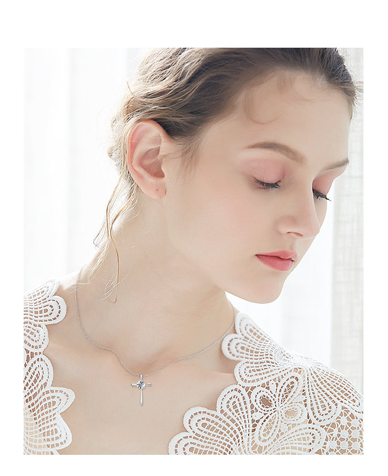 Sterling silver cross with a crystal heart necklace - CDE Jewelry Egypt