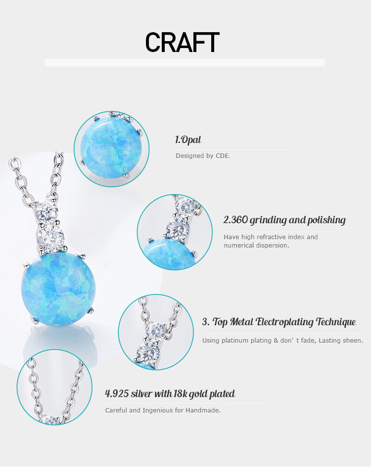 Sterling silver simple opal stone with a little crystal necklace - CDE Jewelry Egypt