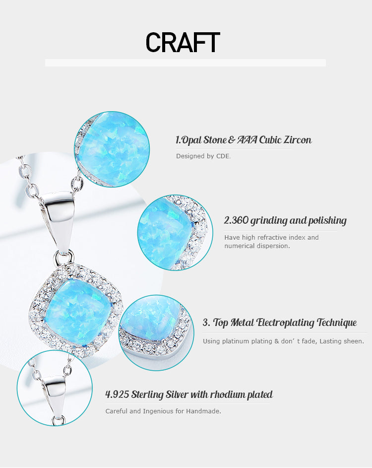 Sterling silver elegant rhombus shape opal necklace - CDE Jewelry Egypt
