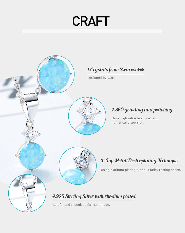Round Shaped Blue White Opal Necklace With Zirconia AAA - CDE Jewelry Egypt