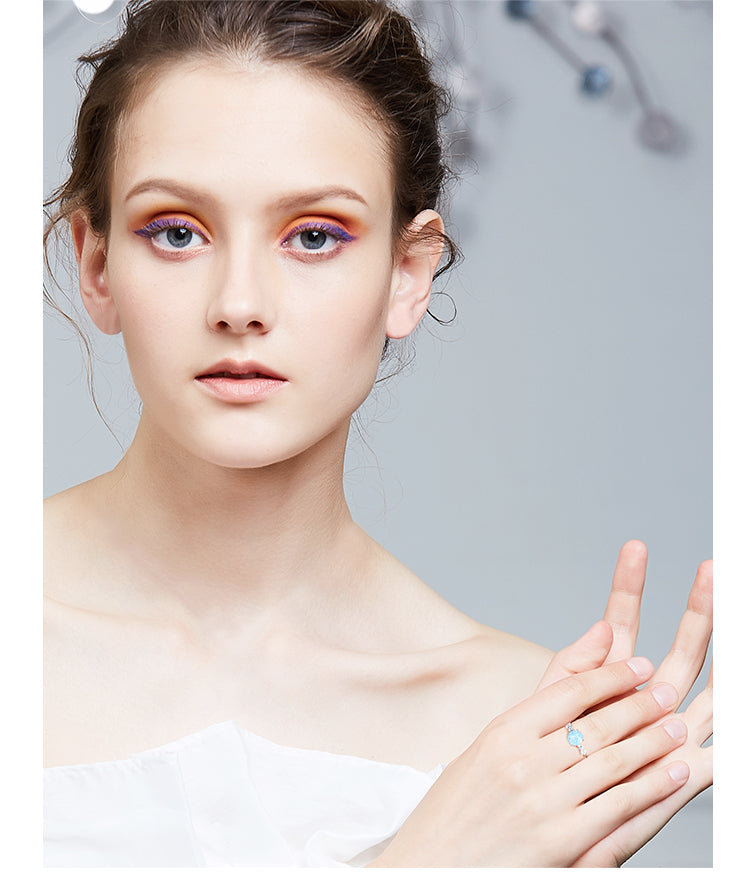 Sterling silver blue opal with small crystals ring - CDE Jewelry Egypt