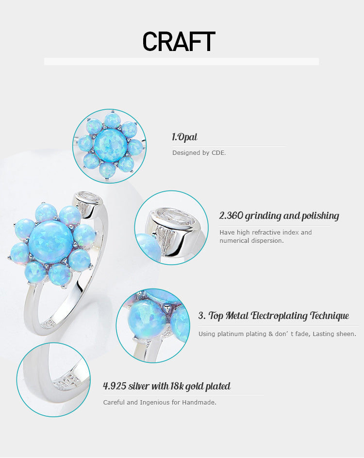 Sterling silver cute blue opal flower ring - CDE Jewelry Egypt