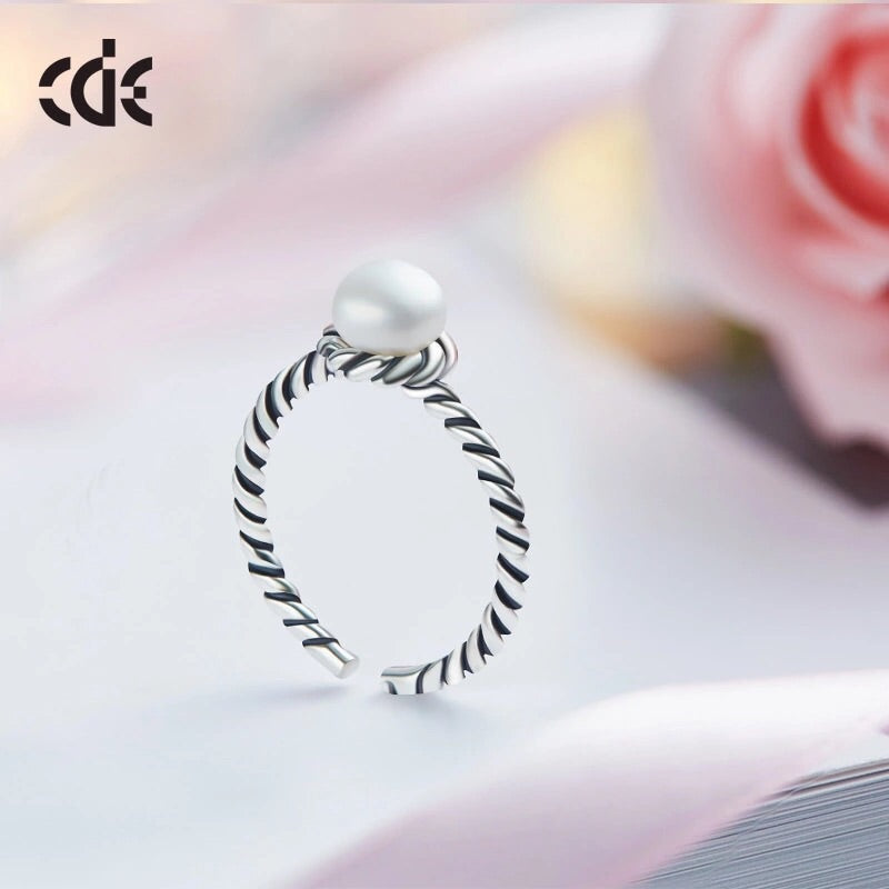 Sterling silver stylish rope style with a pearl ring - CDE Jewelry Egypt