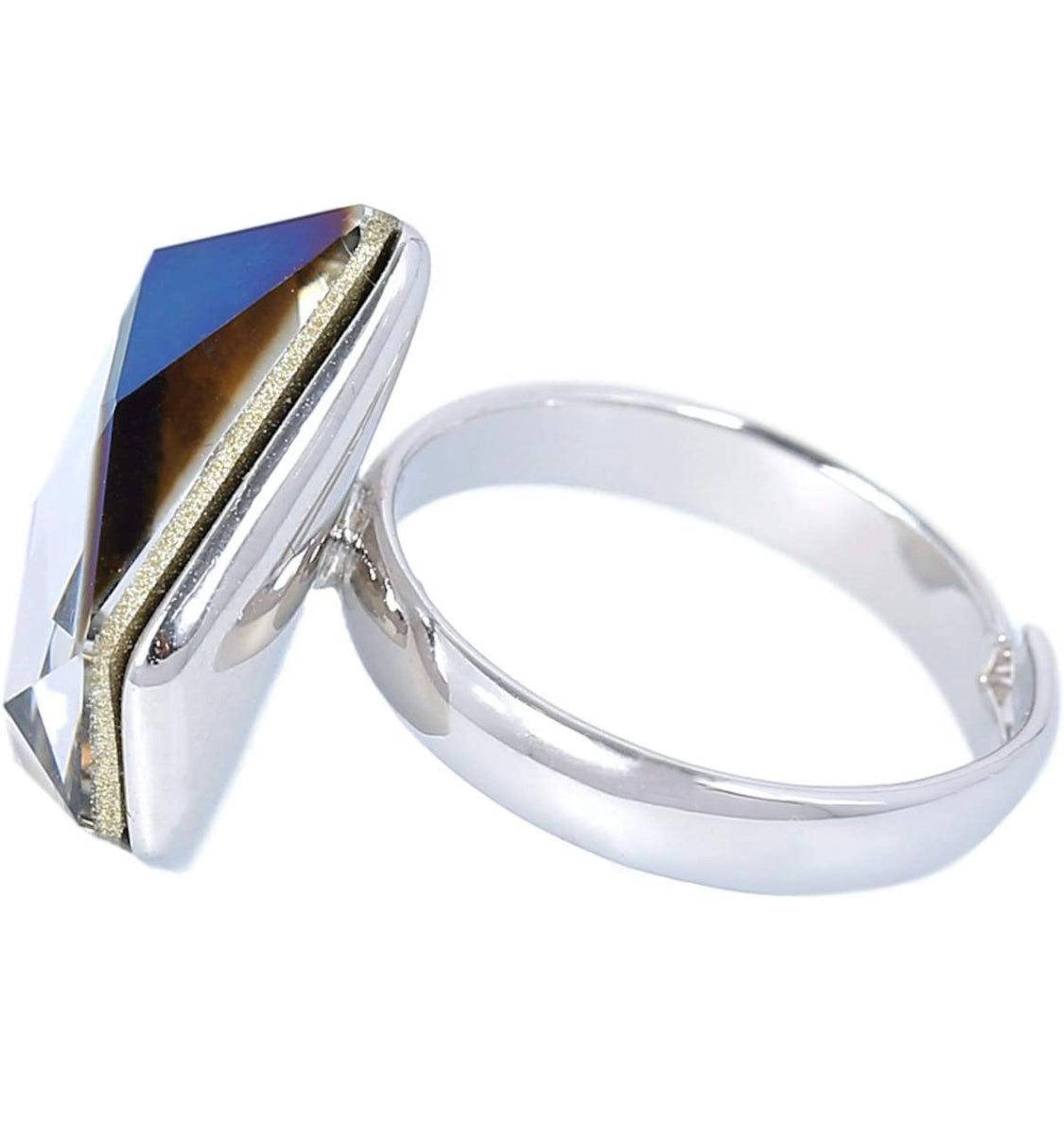 Free size Swarovski ring unique diamond shaped crystal