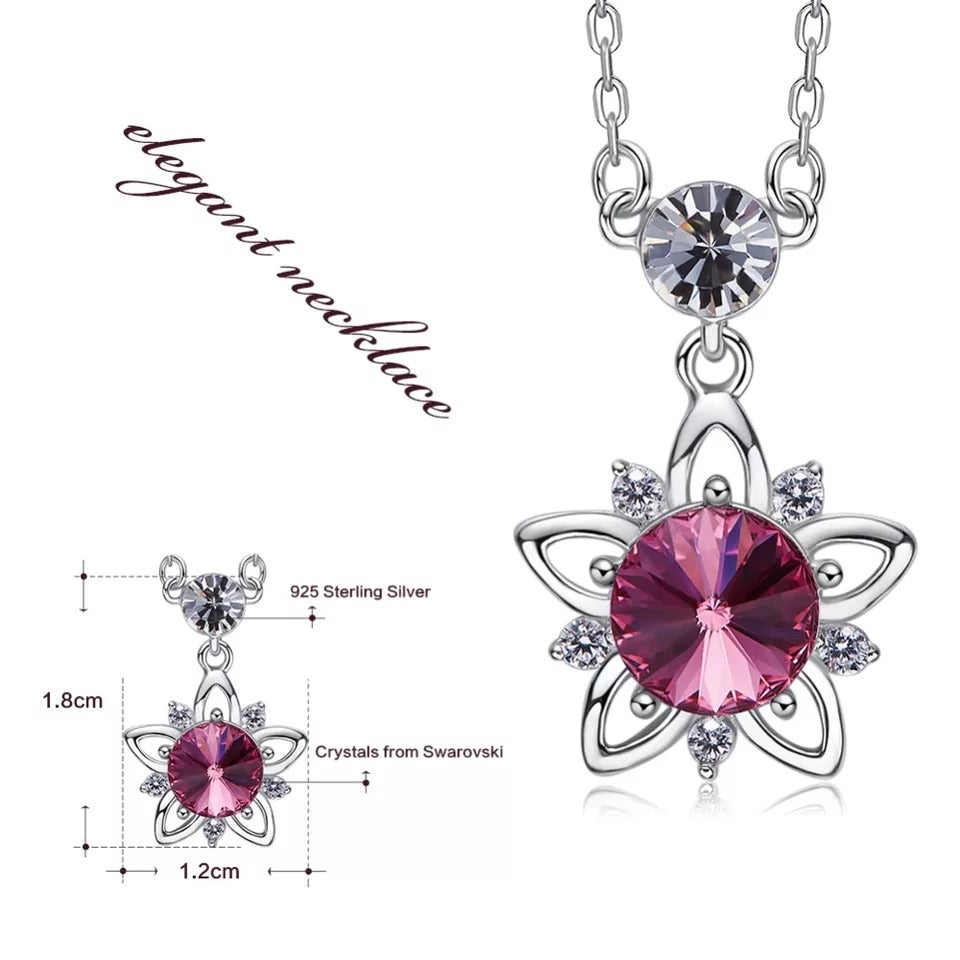 925 silver unique Swarovski crystals fuchsia flower Set - CDE Jewelry Egypt
