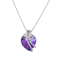 Butterfly Hanging Swarovski crystal amethyst heart Platinum plated Necklace