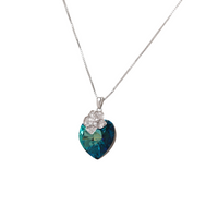 The Flower on Sapphire Swarovski crystal Heart platinum plated necklace