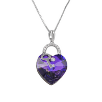 The heart with key Deep amethyst Swarovski crystal platinum plated necklace
