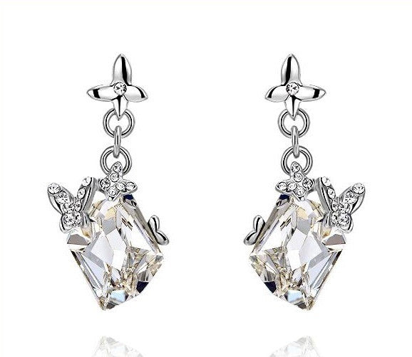 The flying butterflies with a white crystal earring - CDE Jewelry Egypt