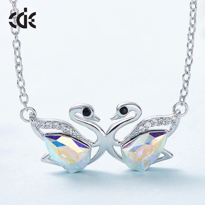 Sterling silver cute white ab swan sisters necklace - CDE Jewelry Egypt