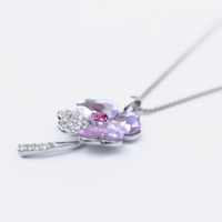 The clover pink crystals flower plated platinum necklace