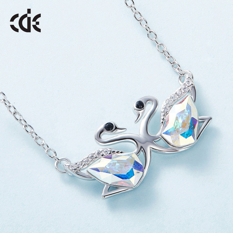 Sterling silver cute white ab swan sisters necklace - CDE Jewelry Egypt
