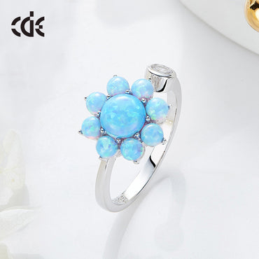 Sterling silver cute blue opal flower ring - CDE Jewelry Egypt
