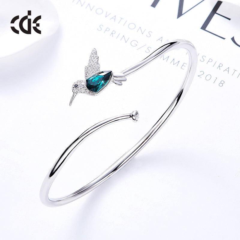 Sterling silver simple Emerald hummingbird bangle - CDE Jewelry Egypt