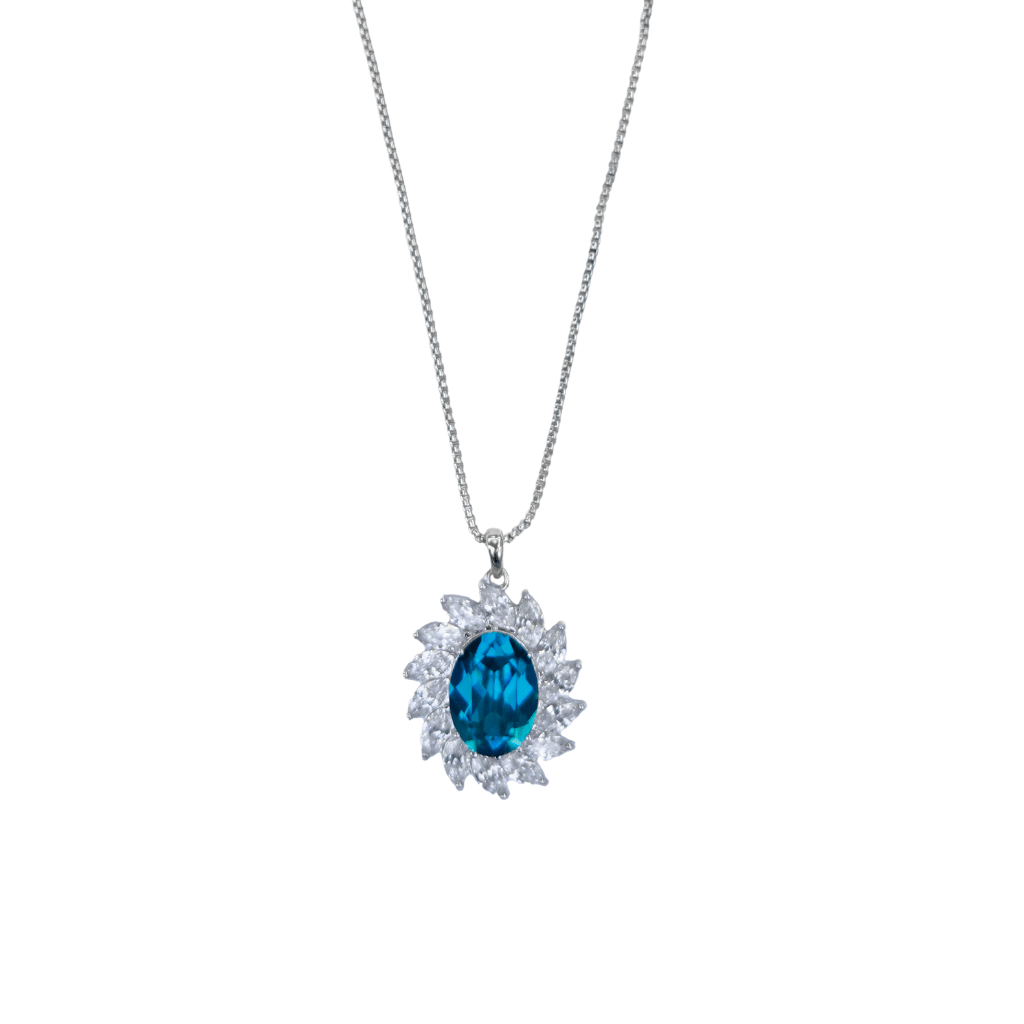 The queen aquamarine Swarovski crystal plated platinum necklace