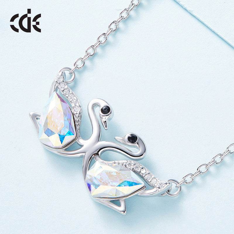 Sterling silver cute white ab swan sisters necklace - CDE Jewelry Egypt