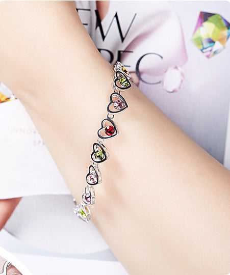 Sterling silver colorful aligned hearts bracelet - CDE Jewelry Egypt