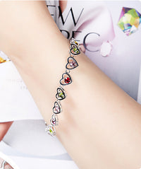 Sterling silver colorful aligned hearts bracelet - CDE Jewelry Egypt