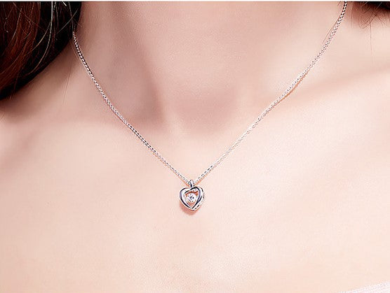Sterling silver heart shaped dancing crystal necklace - CDE Jewelry Egypt