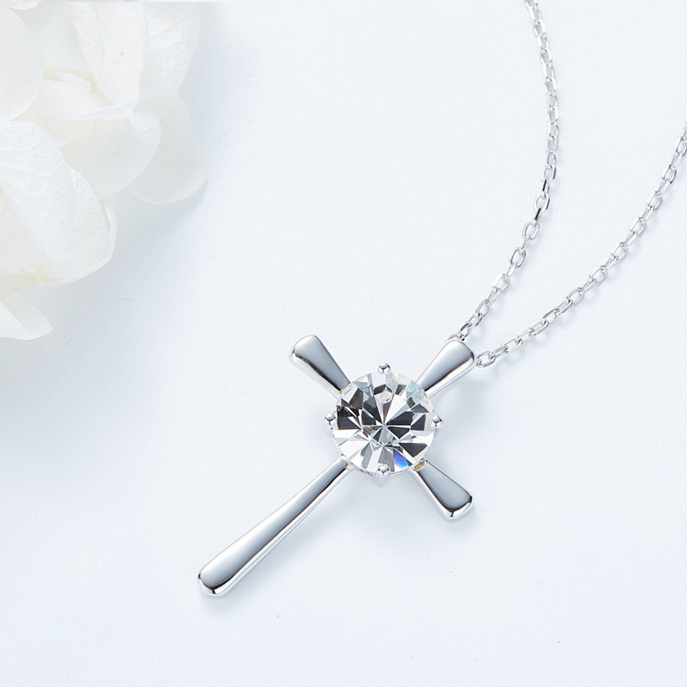 Sterling silver cross with a crystal heart necklace - CDE Jewelry Egypt