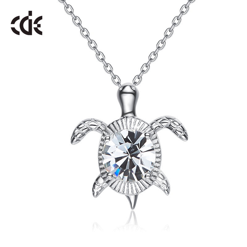 Sterling silver swimming white crystal turtle necklace - CDE Jewelry Egypt