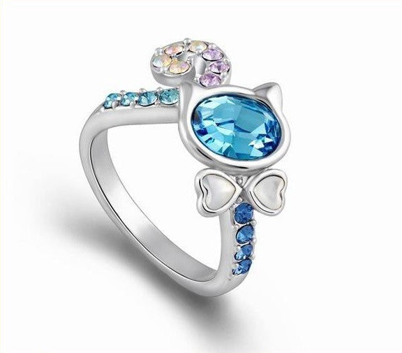 The cute blue topaz cat shaped ring - CDE Jewelry Egypt