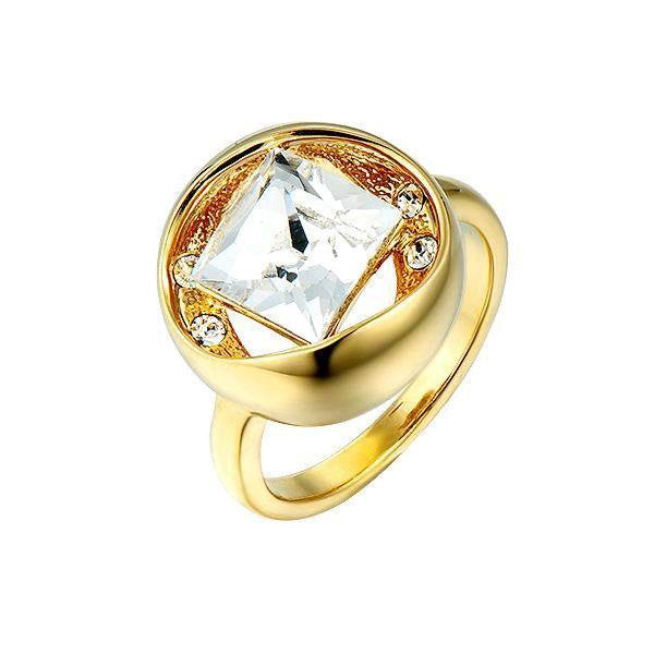 The golden square shape white crystal ring - CDE Jewelry Egypt