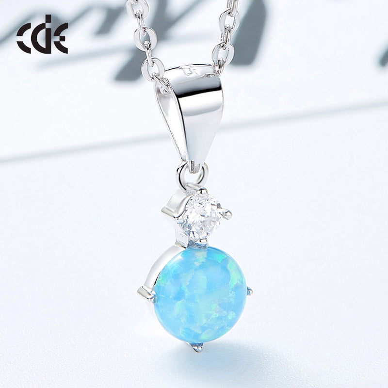 Round Shaped Blue White Opal Necklace With Zirconia AAA - CDE Jewelry Egypt