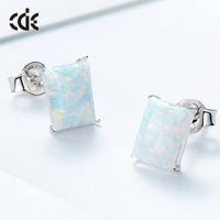 Sterling silver simple squared blue opal stone earring - CDE Jewelry Egypt