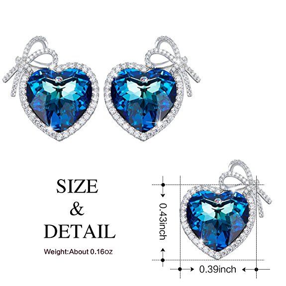 Sterling silver blue topaz heart with a bow earring - CDE Jewelry Egypt