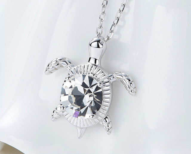 Sterling silver swimming white crystal turtle necklace - CDE Jewelry Egypt