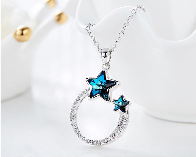 The circular two sapphire stars necklace - CDE Jewelry Egypt