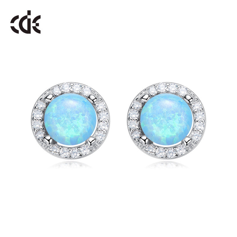 Sterling silver elegant blue opal circular earring - CDE Jewelry Egypt