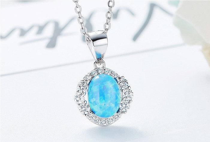 Ladies sterling silver S925 necklace opal crystal fashion Necklace - CDE Jewelry Egypt