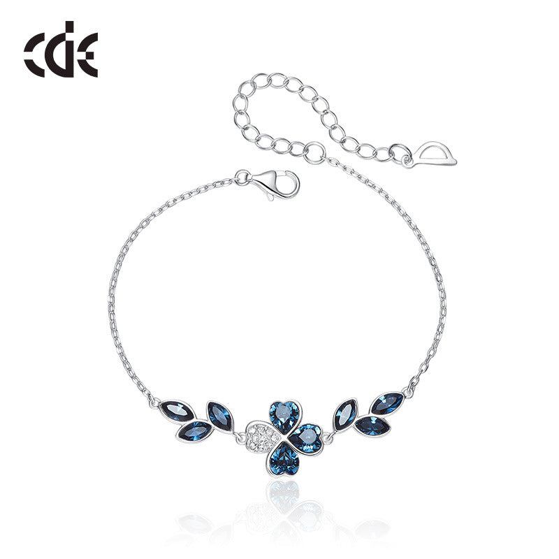 Sterling silver elegant dark blue leafs bracelet - CDE Jewelry Egypt
