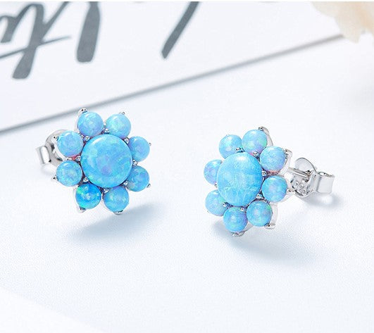 Sterling silver blue opal flower earring - CDE Jewelry Egypt