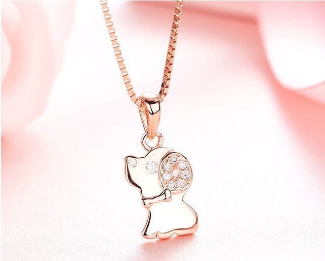 Cute Necklace,S925 Sterling Silver Lucky Little Dog Pendant Chain - CDE Jewelry Egypt