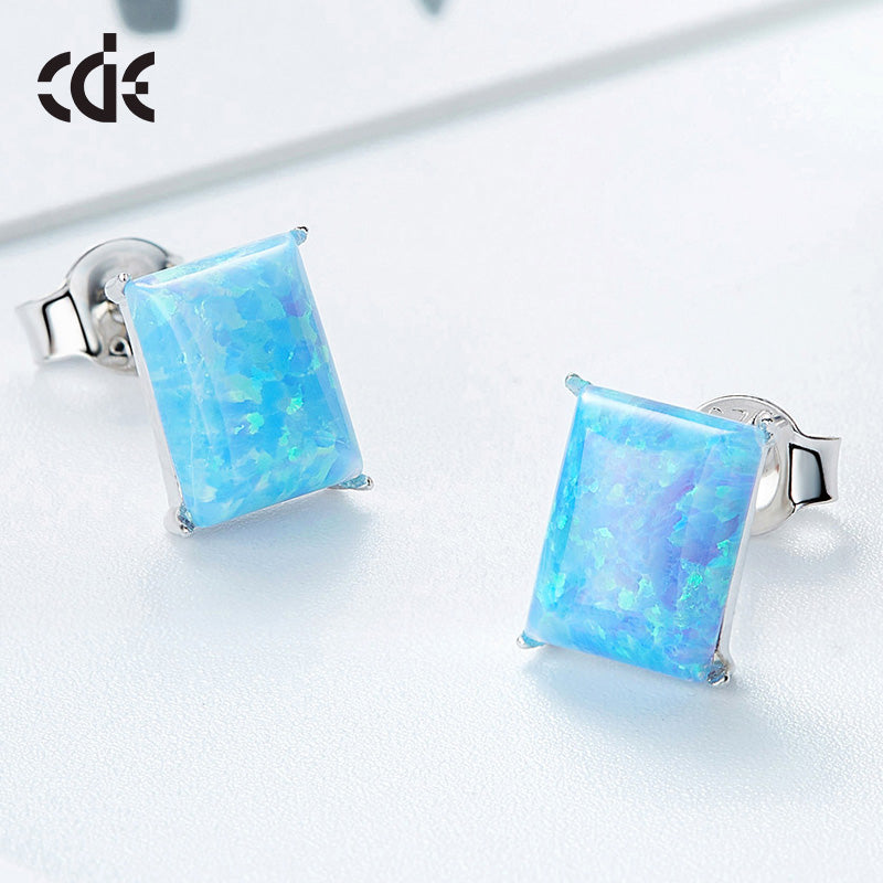Sterling silver simple squared blue opal stone earring - CDE Jewelry Egypt