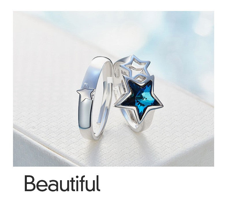 Sterling silver stylish sapphire star twin set ring - CDE Jewelry Egypt